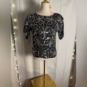NWT Vintage J.L.B. Black and Silver Sequin Blouse